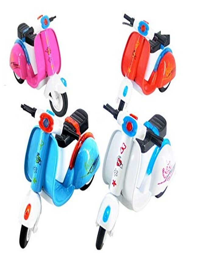 IndusBay® Pack of 4 Mini Die Cast Metal Scooter Vehicle Toy with Pull Back Action and Workable Steering - (4 inches) - Image 1